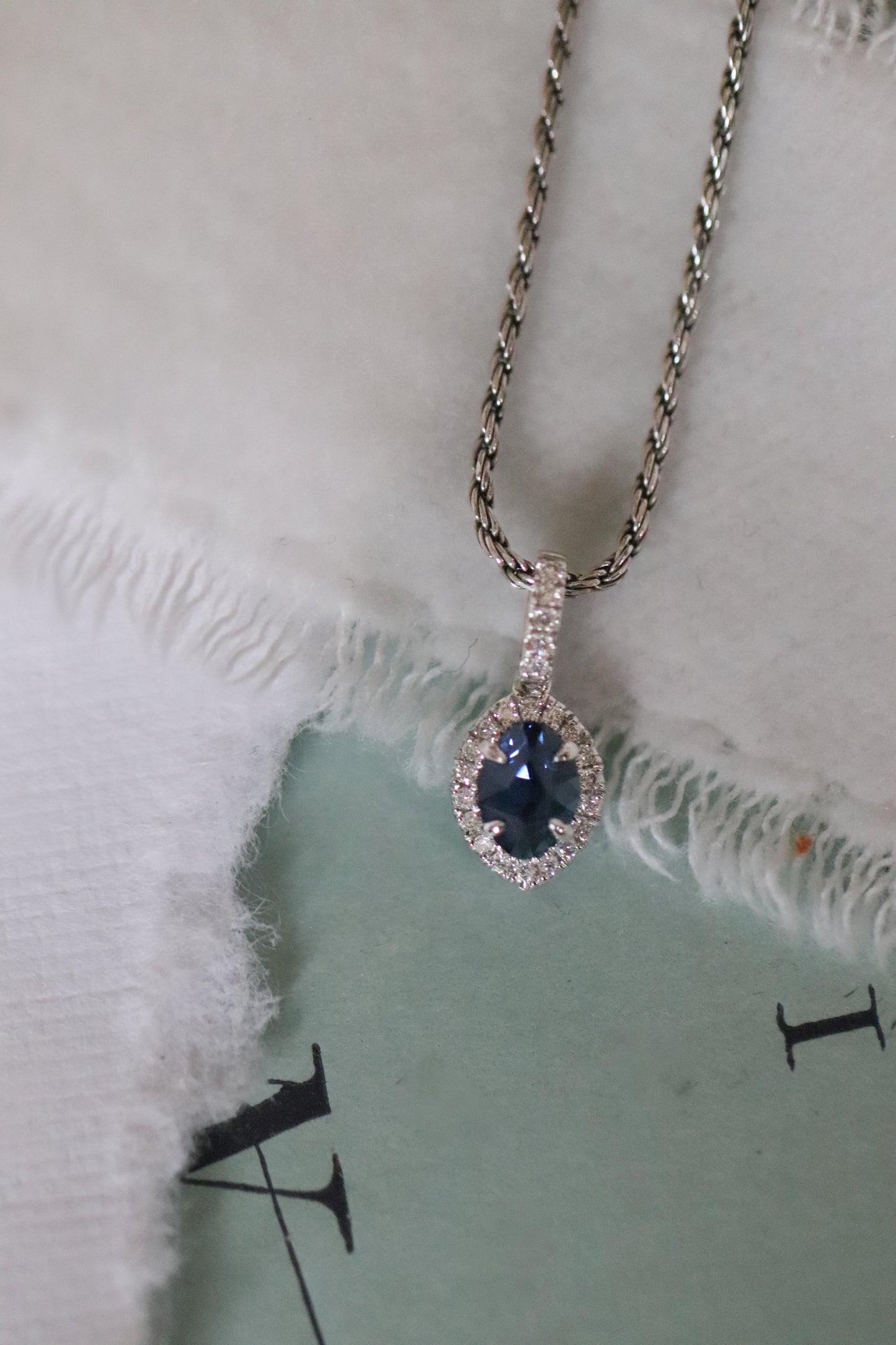 Custom Cut Yogo Sapphire Halo Necklace