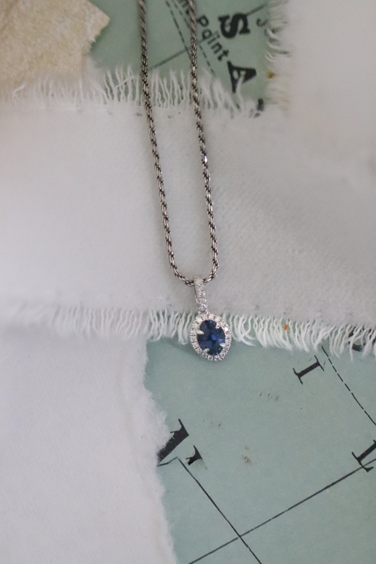 Custom Cut Yogo Sapphire Halo Necklace