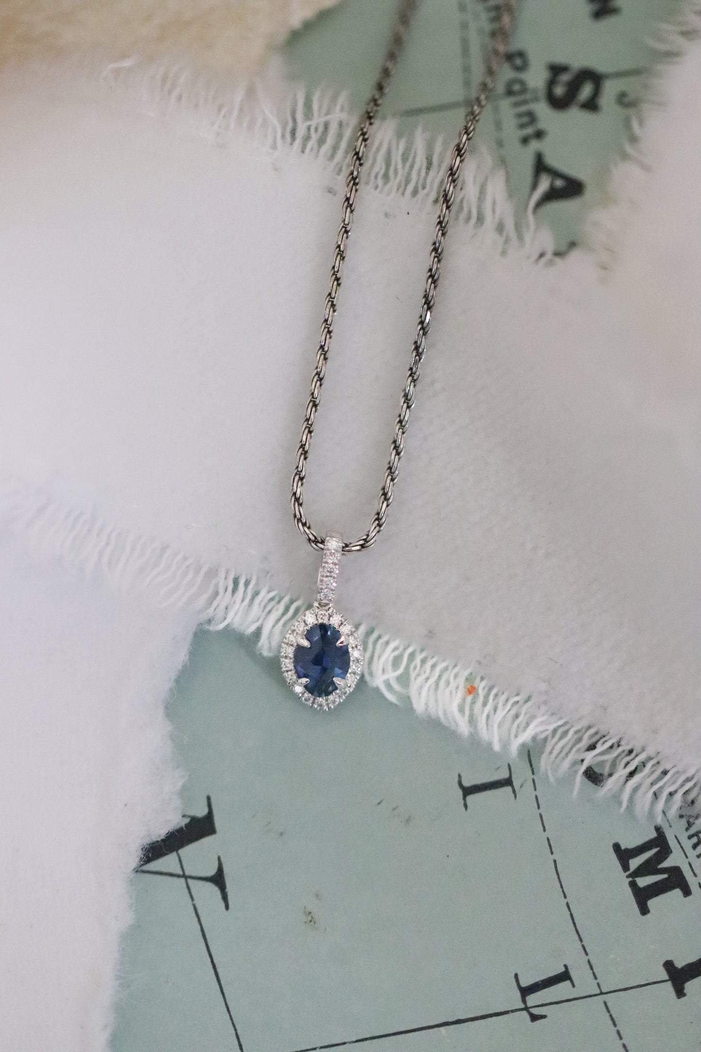 Custom Cut Yogo Sapphire Halo Necklace