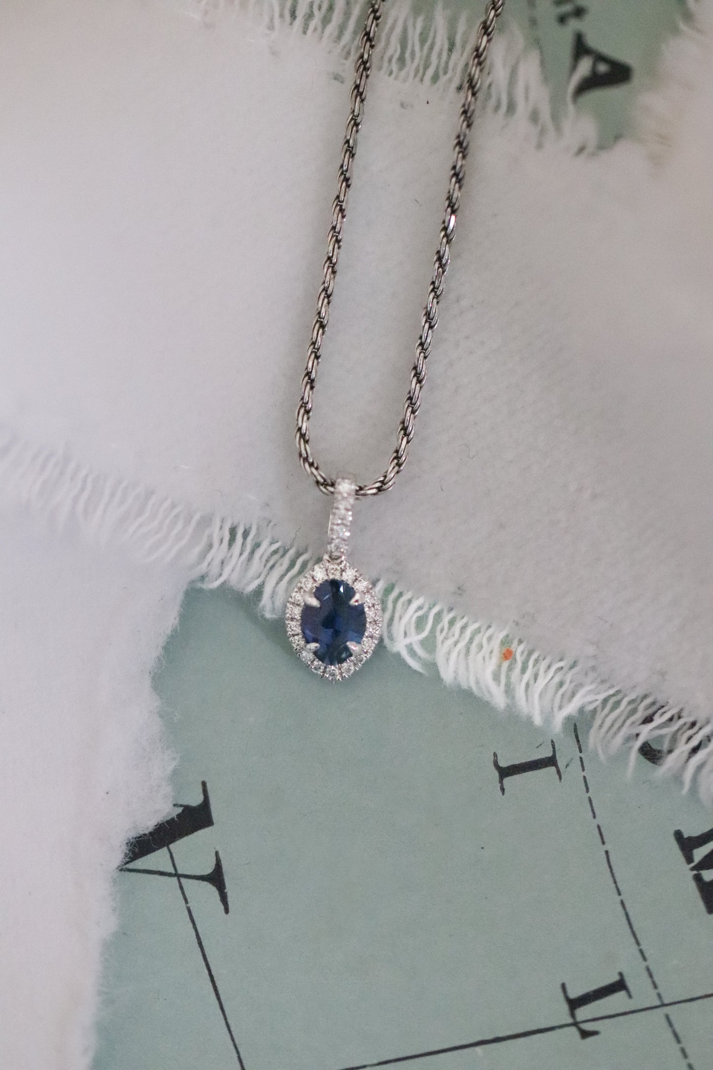 Custom Cut Yogo Sapphire Halo Necklace