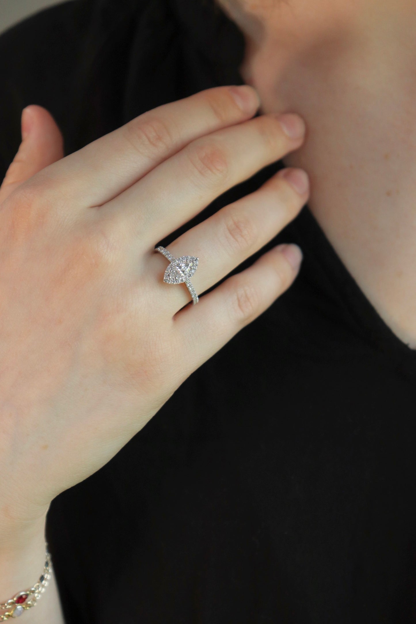 0.48 Marquise Cut Diamond Halo with Accented Band