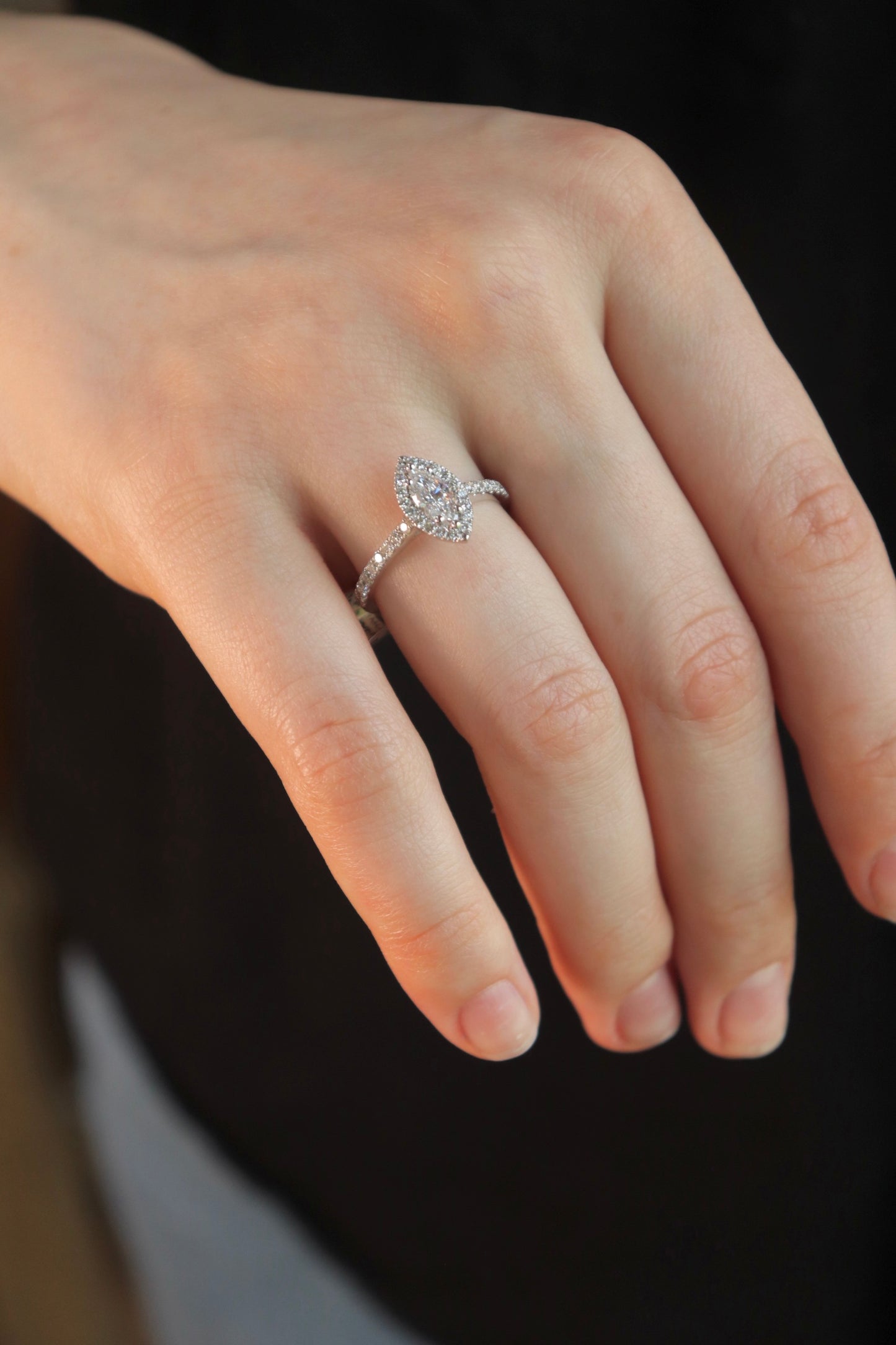 0.48 Marquise Cut Diamond Halo with Accented Band
