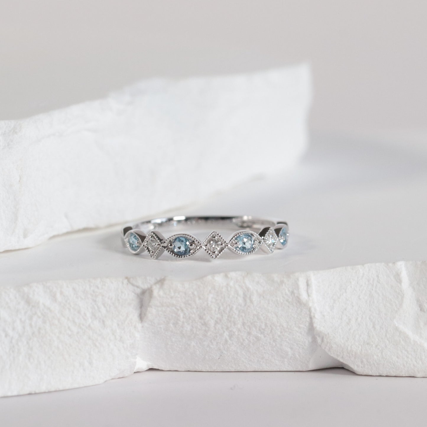 Blue Topaz + Diamond Stackable Band