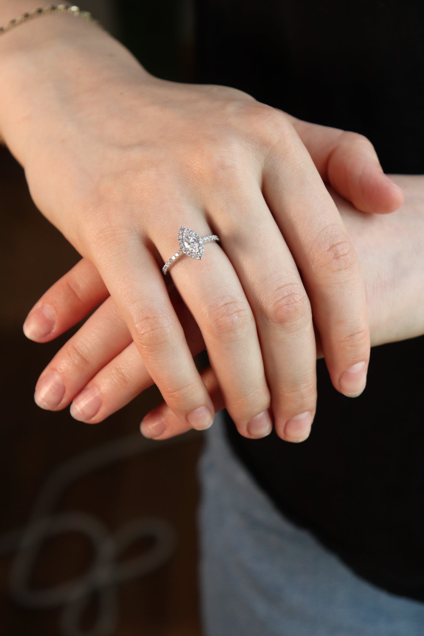 0.48 Marquise Cut Diamond Halo with Accented Band