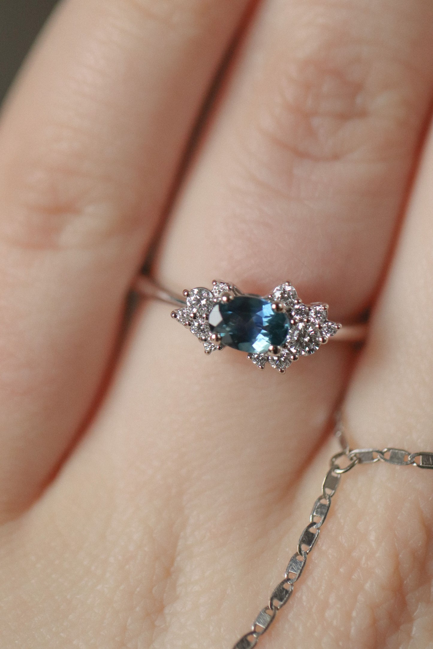 0.59 Ct Oval Montana Sapphire & Diamond Ring