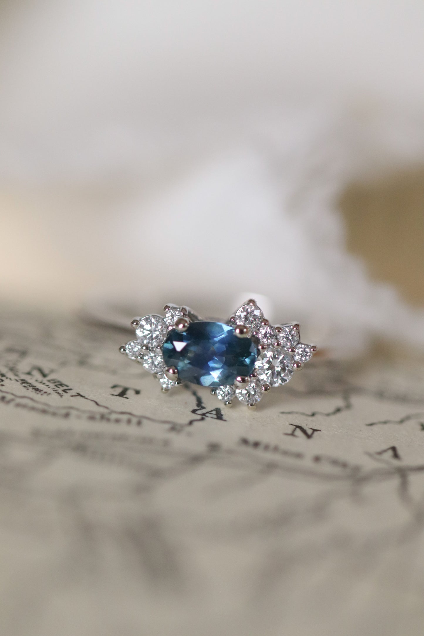 0.59 Ct Oval Montana Sapphire & Diamond Ring