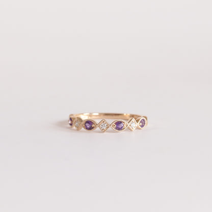 Amethyst + Diamond Stackable Band - Multiple Options