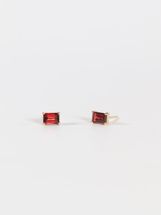 Emerald Cut Garnet Studs