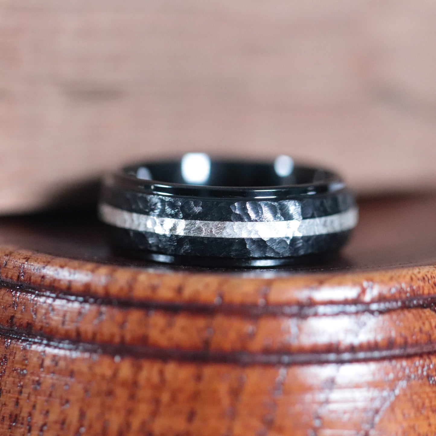 Black Ceramic Domed Grooved Edge with Silver Inlay