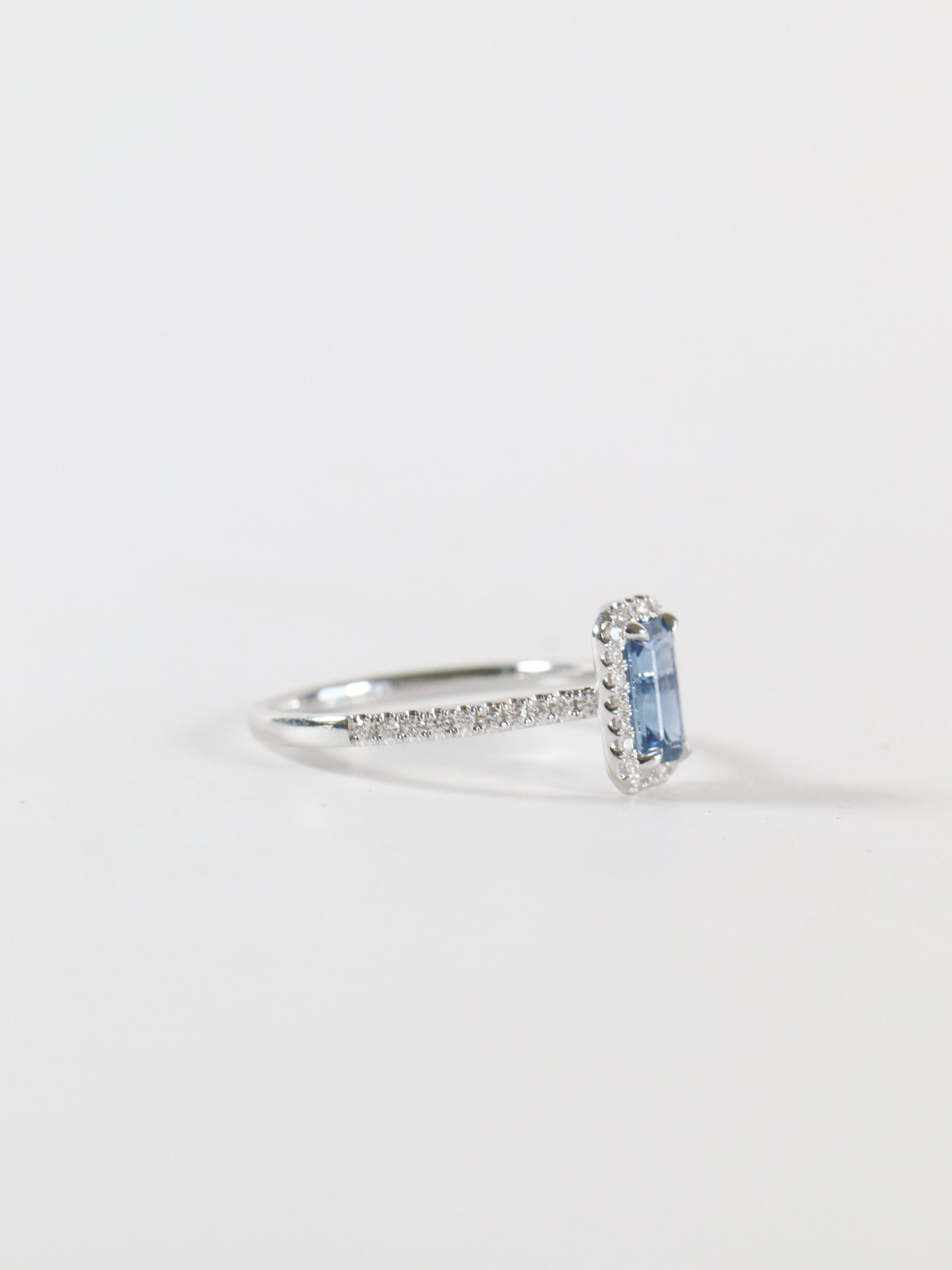 Emerald Cut Yogo Sapphire Halo Ring