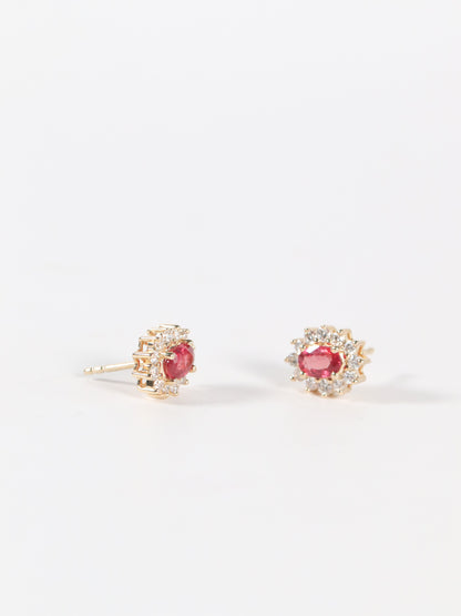 Oval Ruby Halo Studs