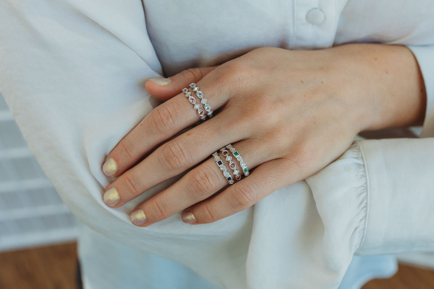 Pink Tourmaline + Diamond Stackable Band