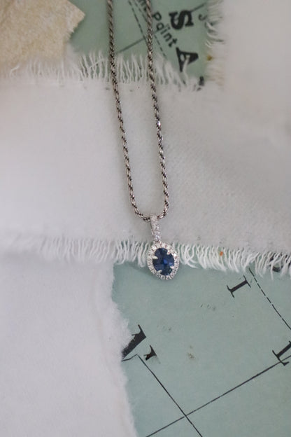 Custom Cut Yogo Sapphire Halo Necklace