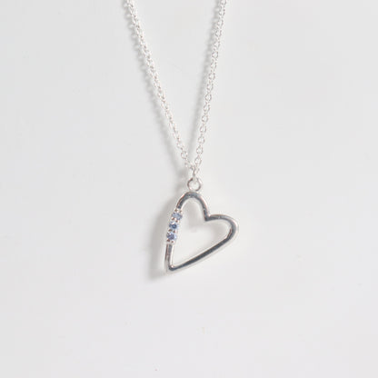 Sterling Silver Yogo Sapphire Heart Necklace