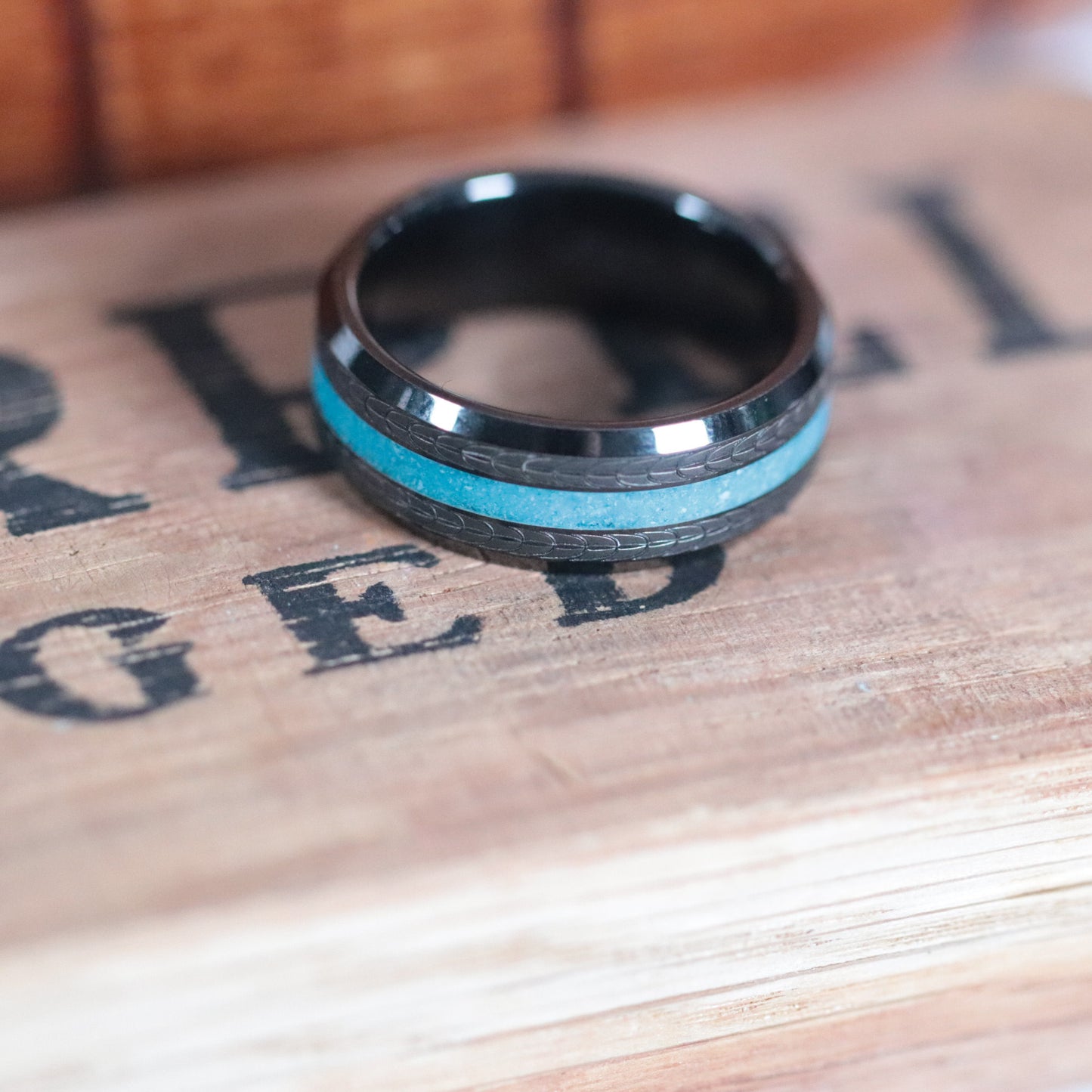 Black Ceramic with Crushed Turquoise Inlay