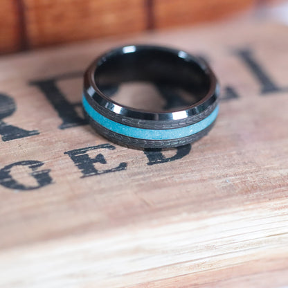 Black Ceramic with Crushed Turquoise Inlay