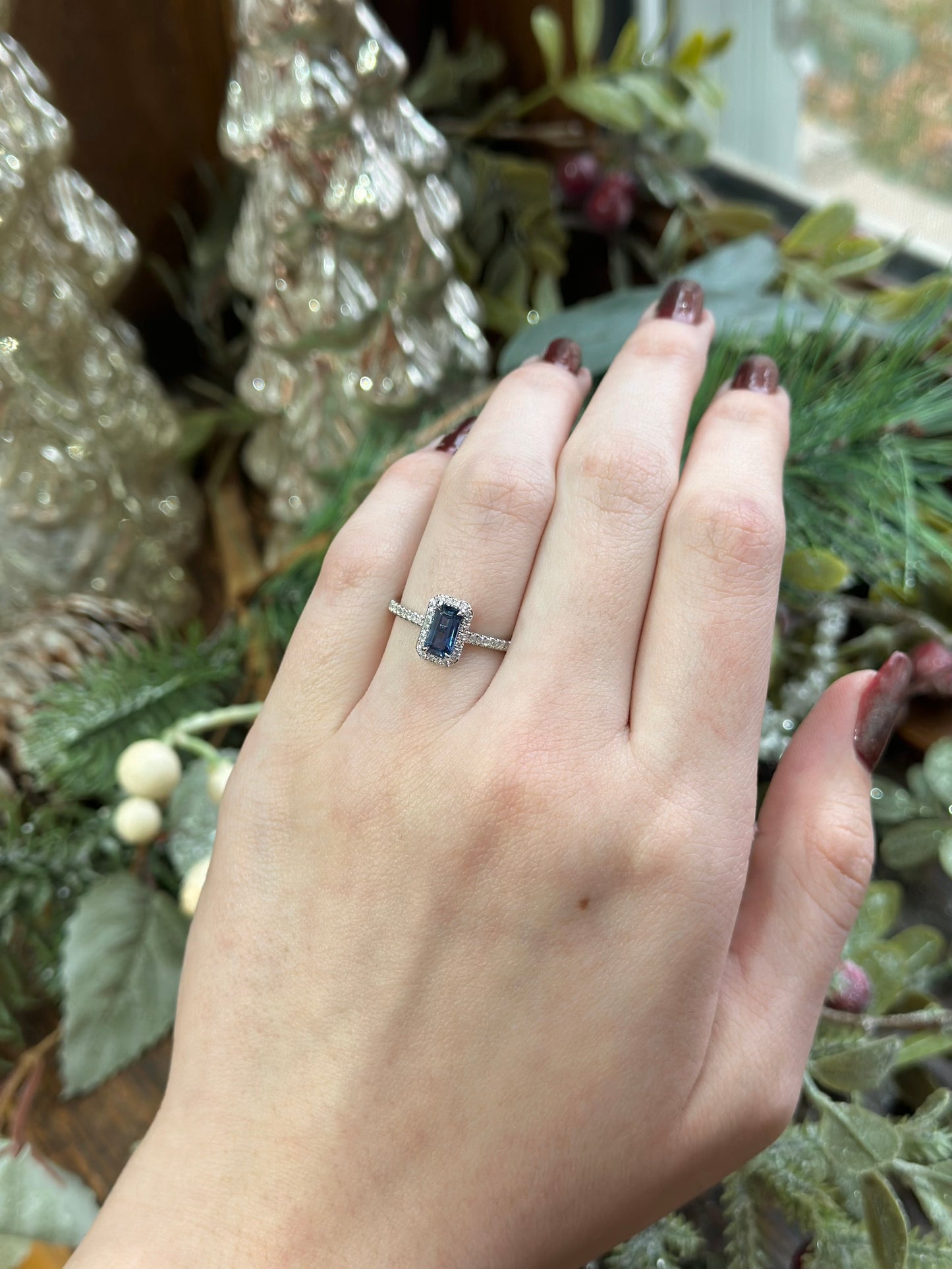 Emerald Cut Yogo Sapphire Halo Ring