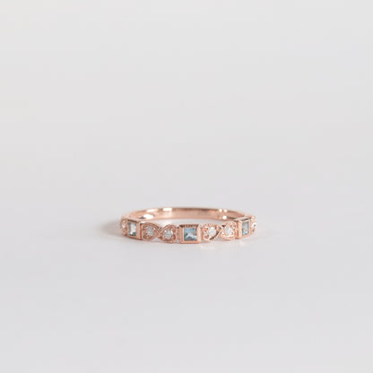 Aquamarine + Diamond Stackable Band - Multiple Options