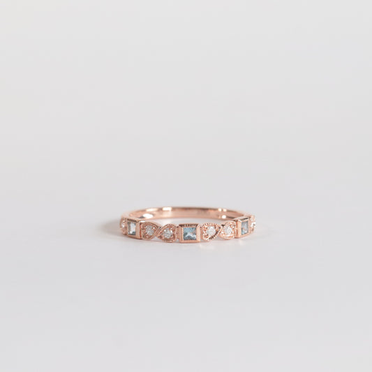 Aquamarine + Diamond Stackable Band - Multiple Options