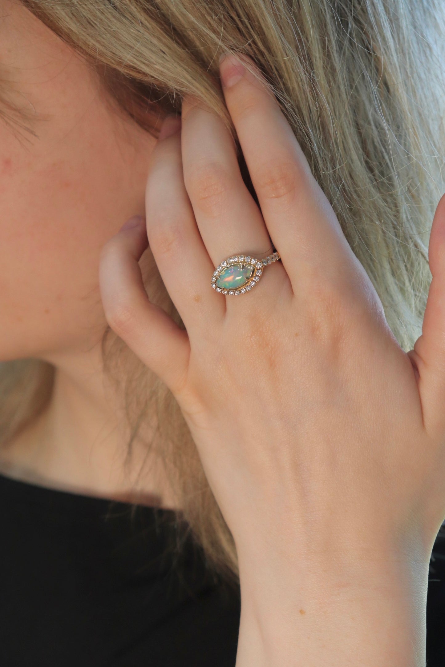 Marquise Opal + Diamond Ring