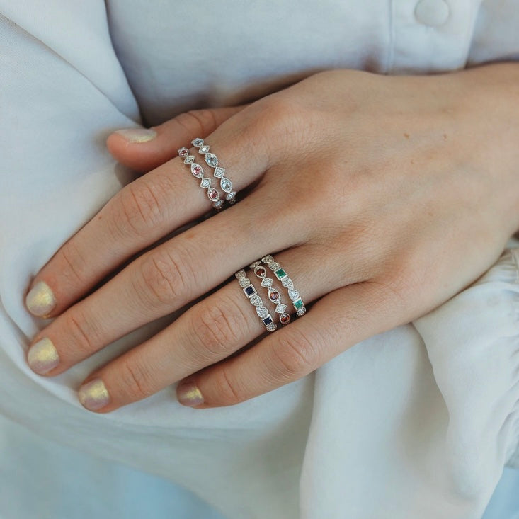 Blue Sapphire + Diamond Stackable Band