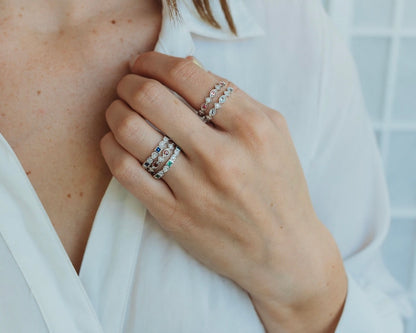 Blue Sapphire + Diamond Stackable Band