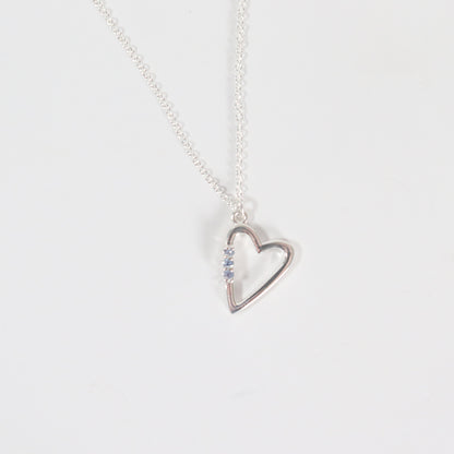 Sterling Silver Yogo Sapphire Heart Necklace