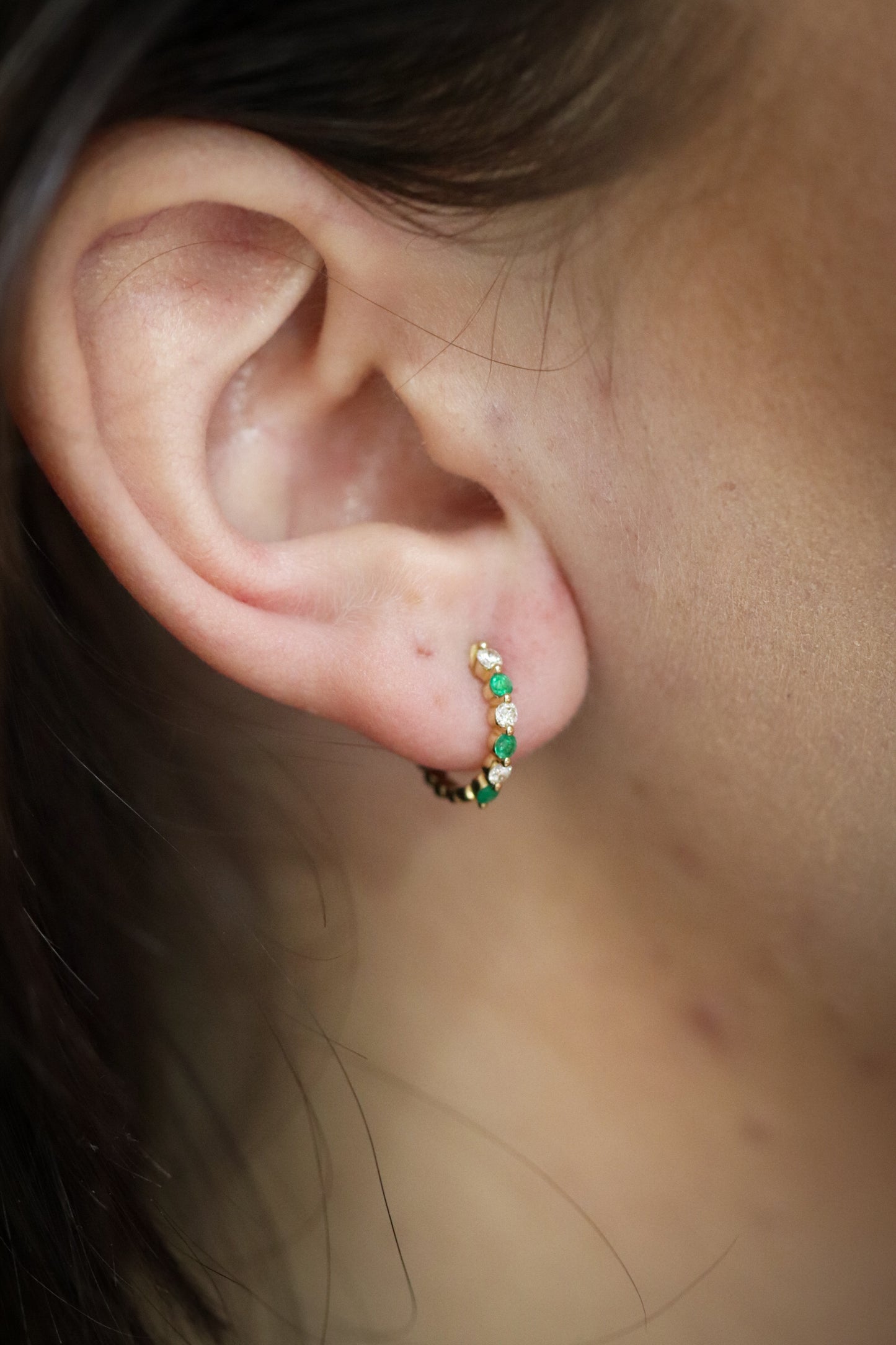 Emerald Huggie Hoops