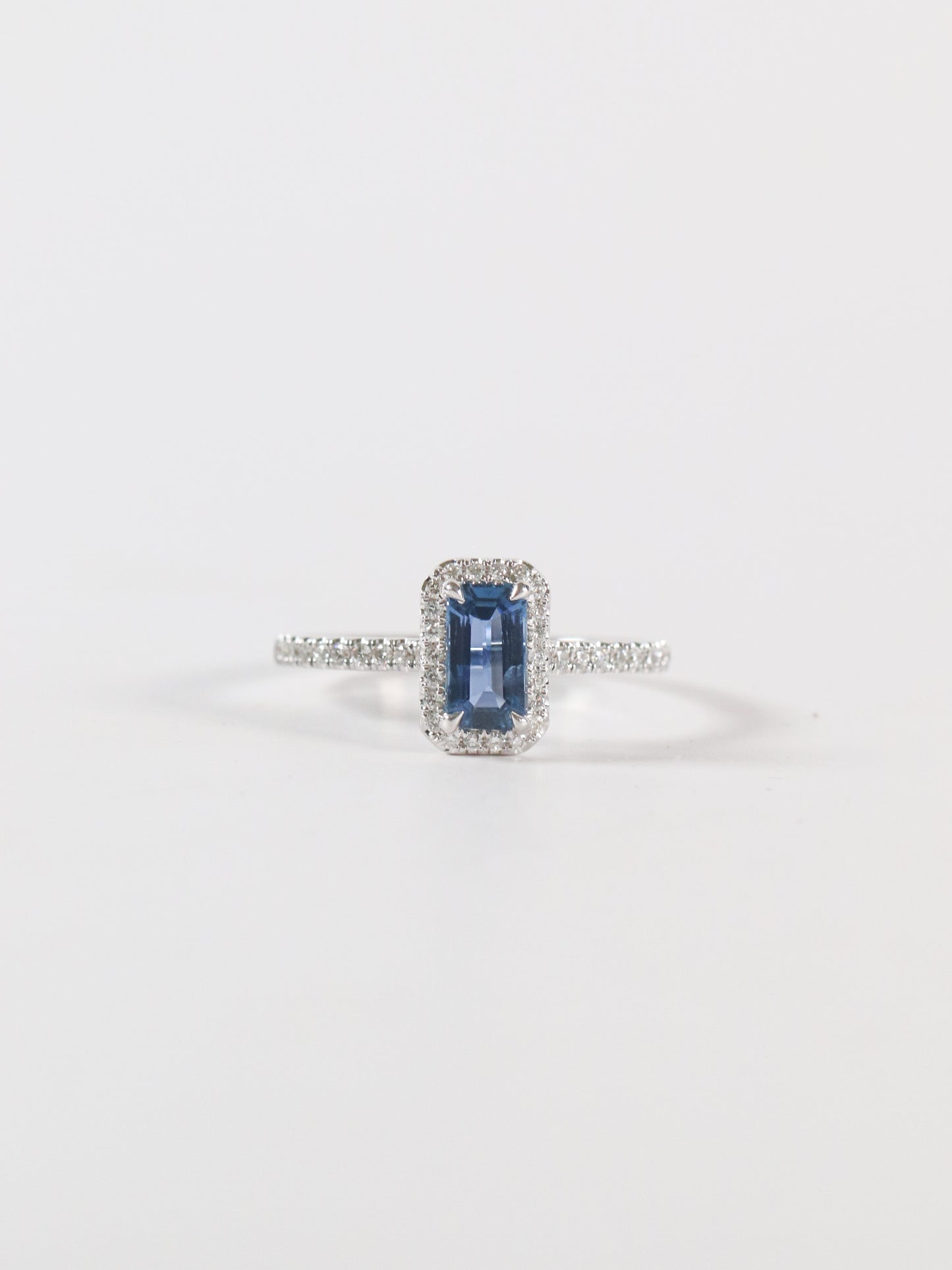 Emerald Cut Yogo Sapphire Halo Ring