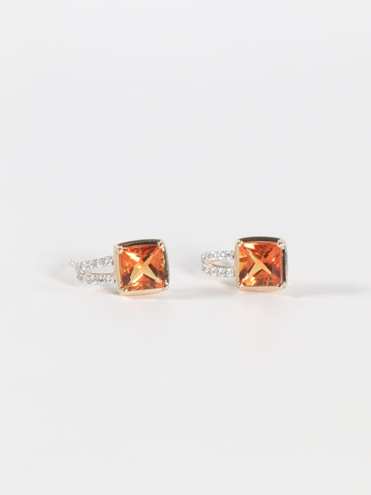 Princess Cut Citrine Studs