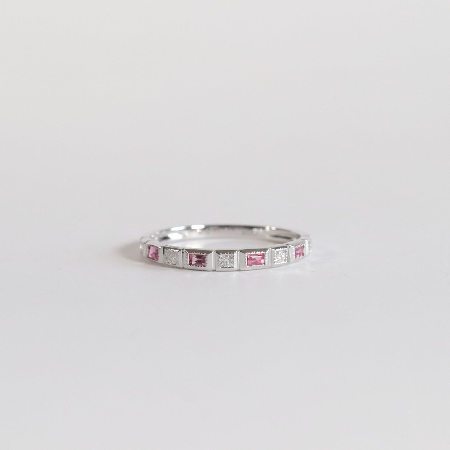 Pink Tourmaline + Diamond Stackable Band