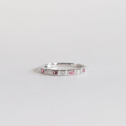 Pink Tourmaline + Diamond Stackable Band