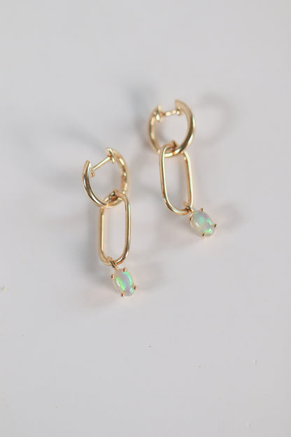 Gold Paperclip link earrings - Opal