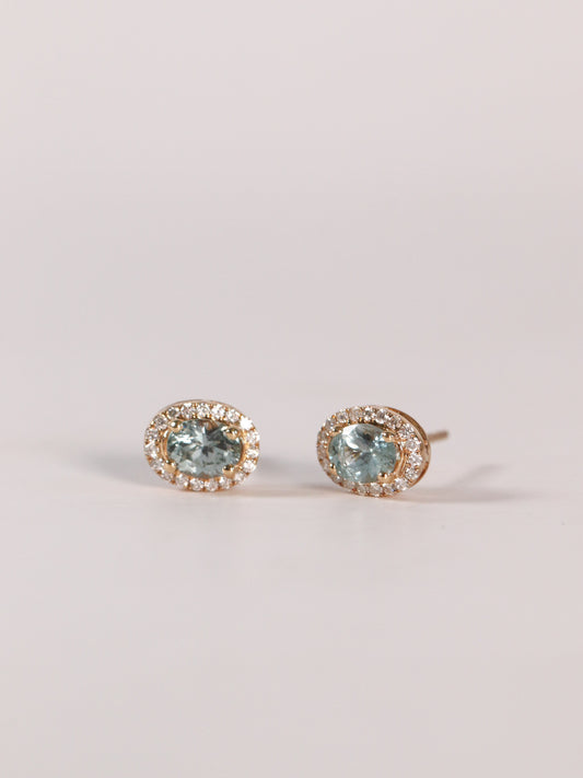 ‘Miriam’- Halo Oval Montana Sapphire Studs