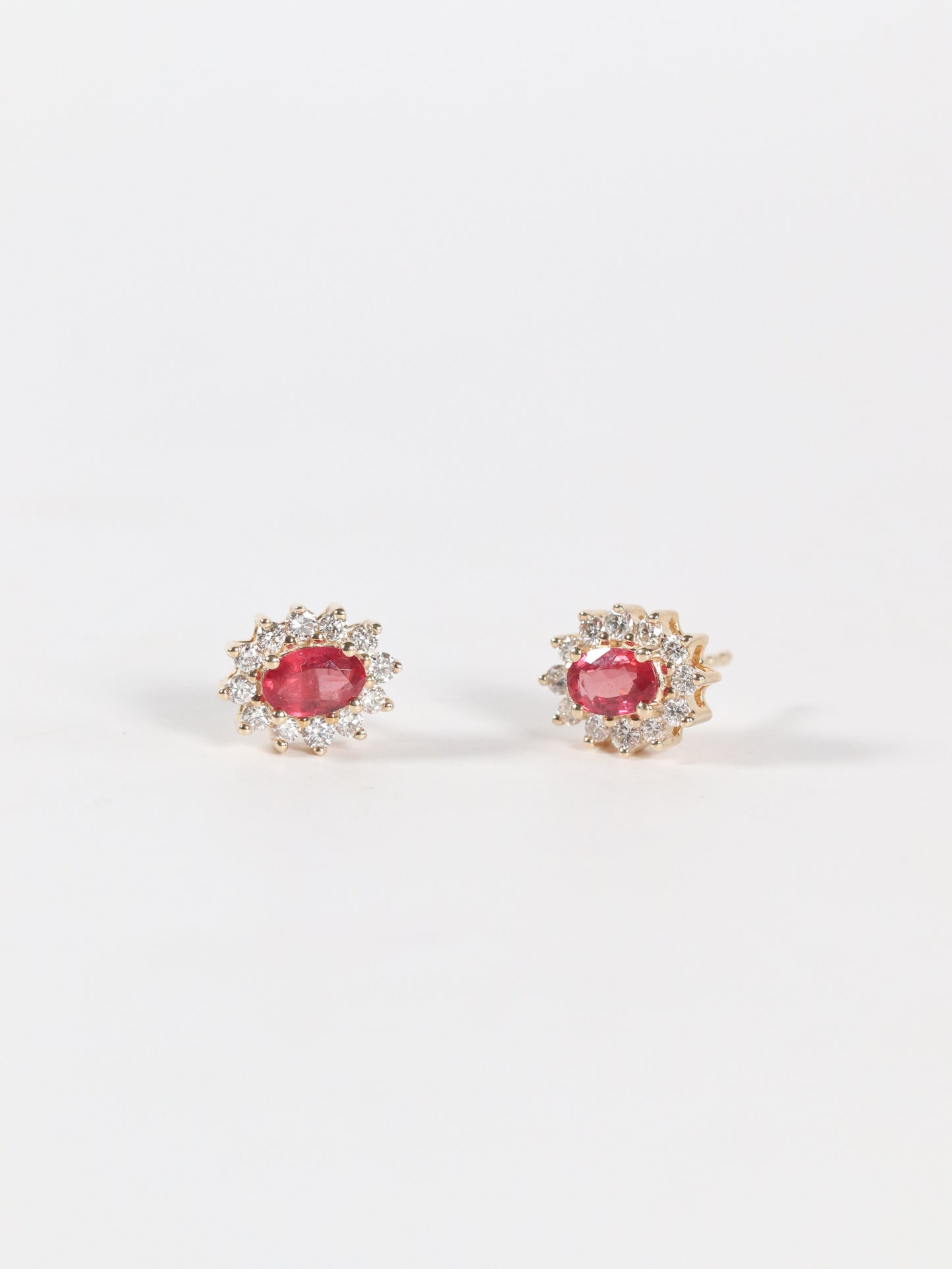 Oval Ruby Halo Studs