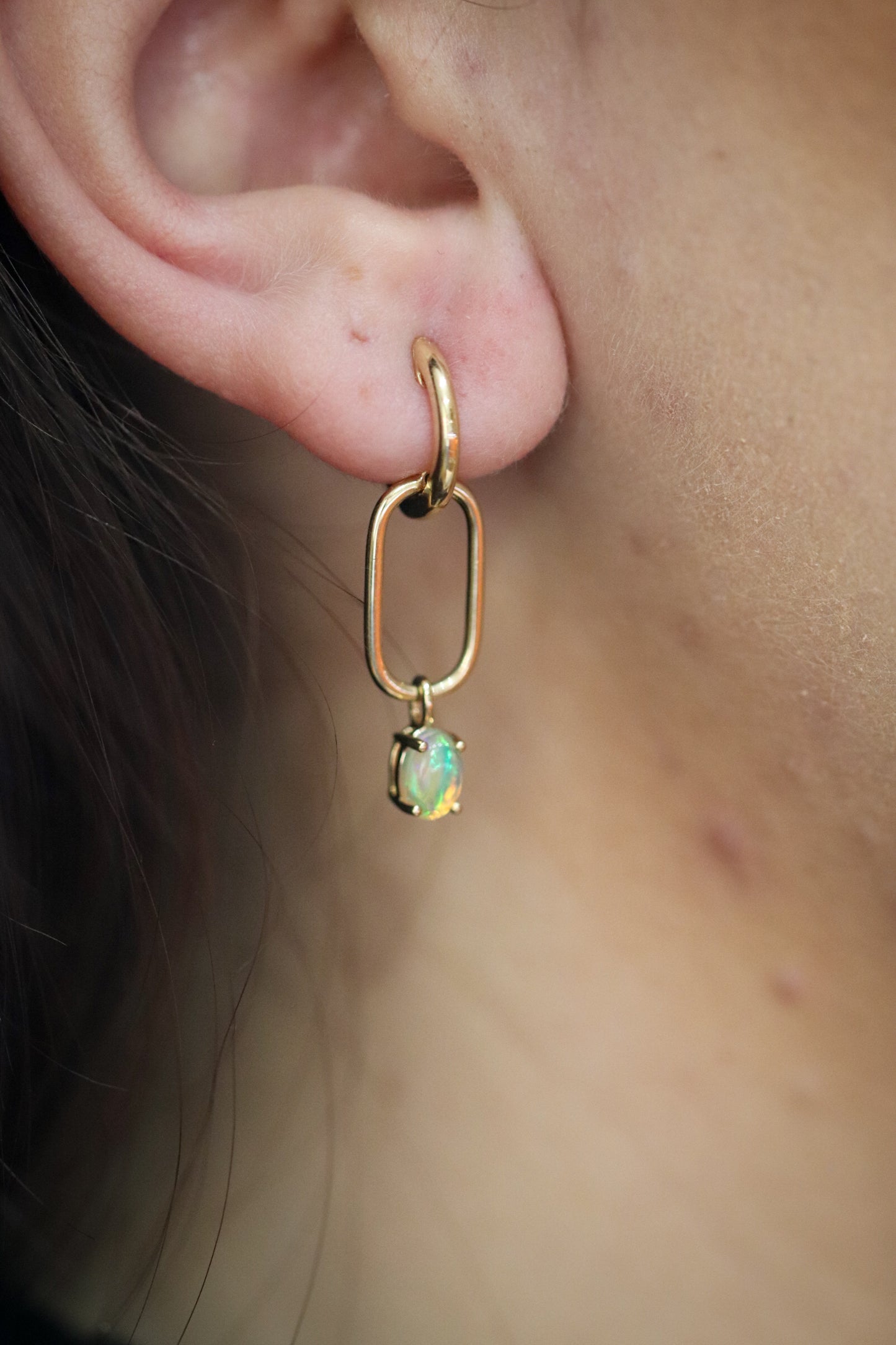 Gold Paperclip link earrings - Opal