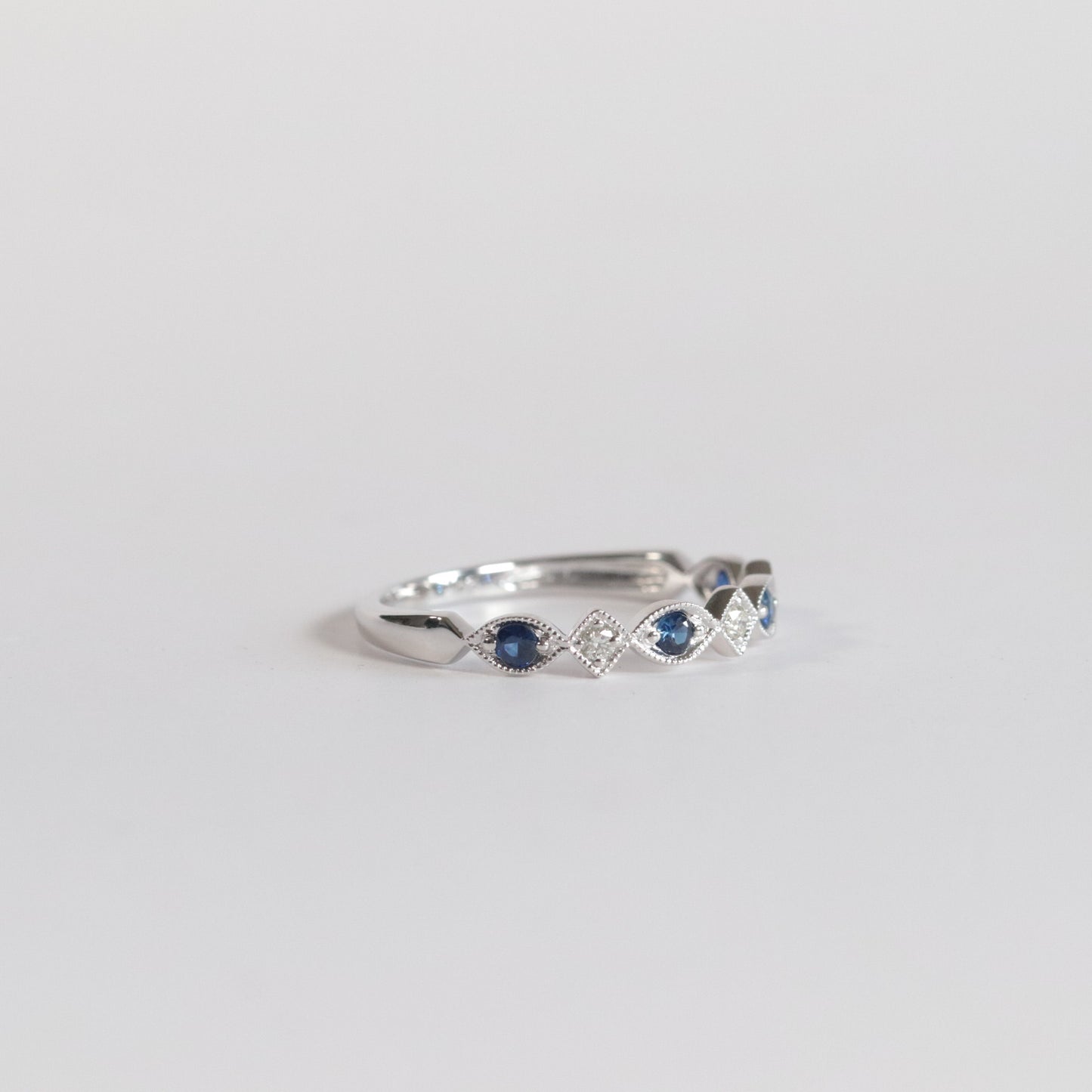 Blue Sapphire + Diamond Stackable Band