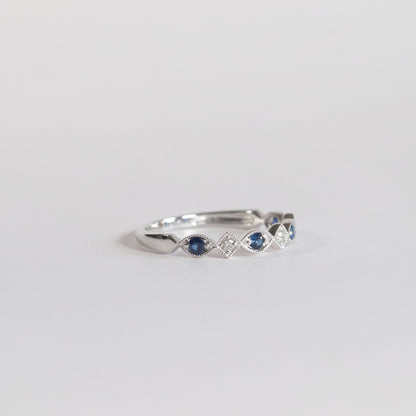 Blue Sapphire + Diamond Stackable Band