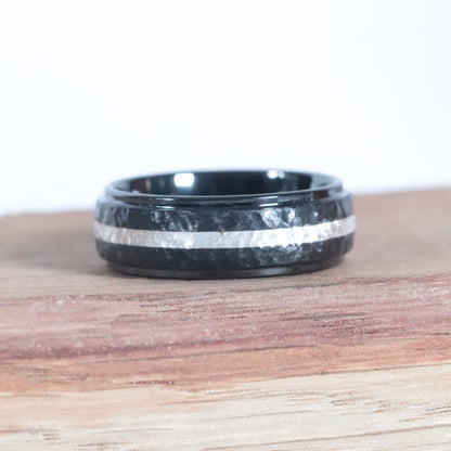 Black Ceramic Domed Grooved Edge with Silver Inlay