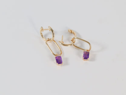 Amethyst Gold Paperclip Earrings