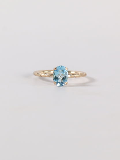 Satin Yellow Gold and Blue Topaz Ring