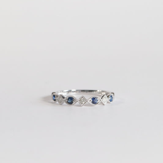 Blue Sapphire + Diamond Stackable Band