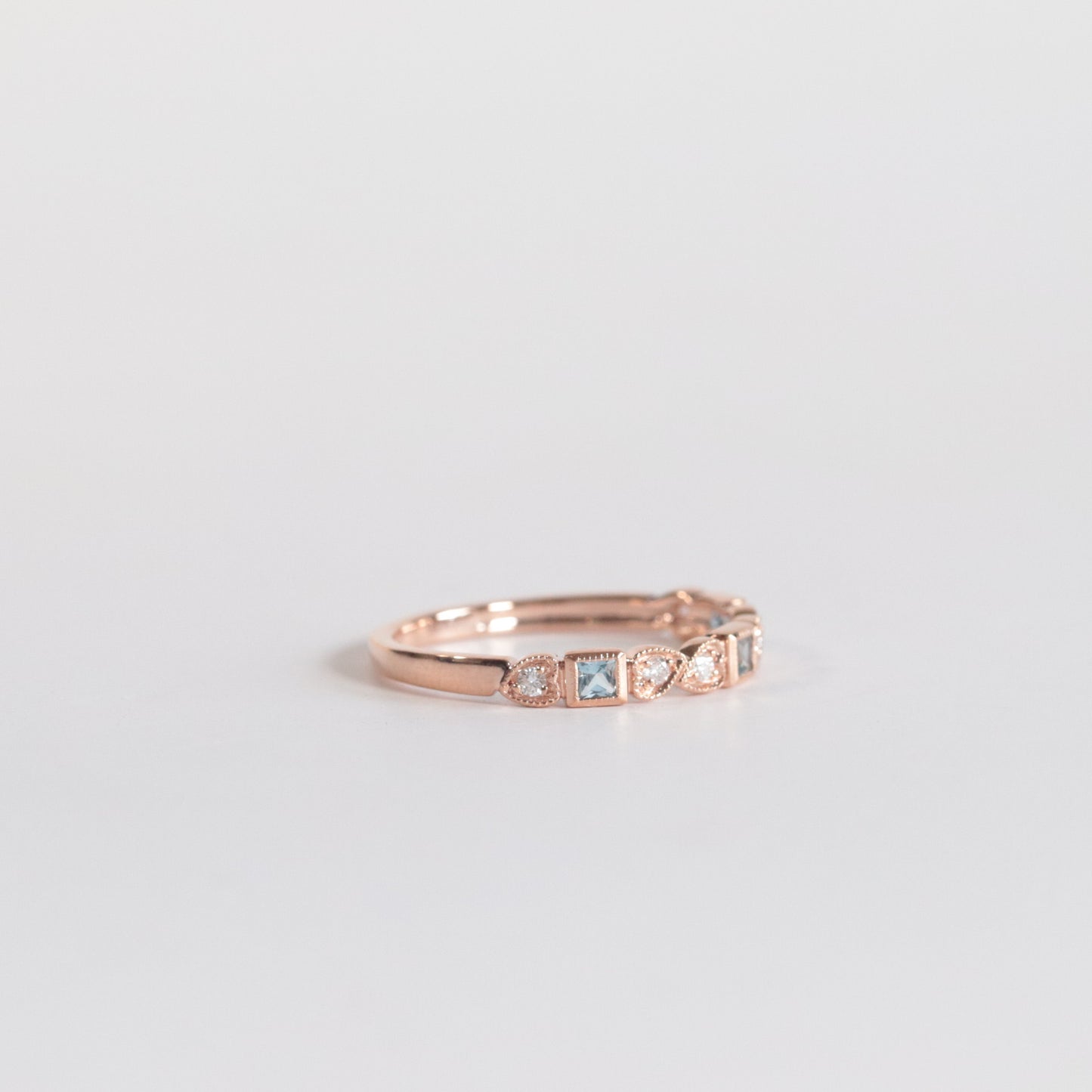 Aquamarine + Diamond Stackable Band - Multiple Options