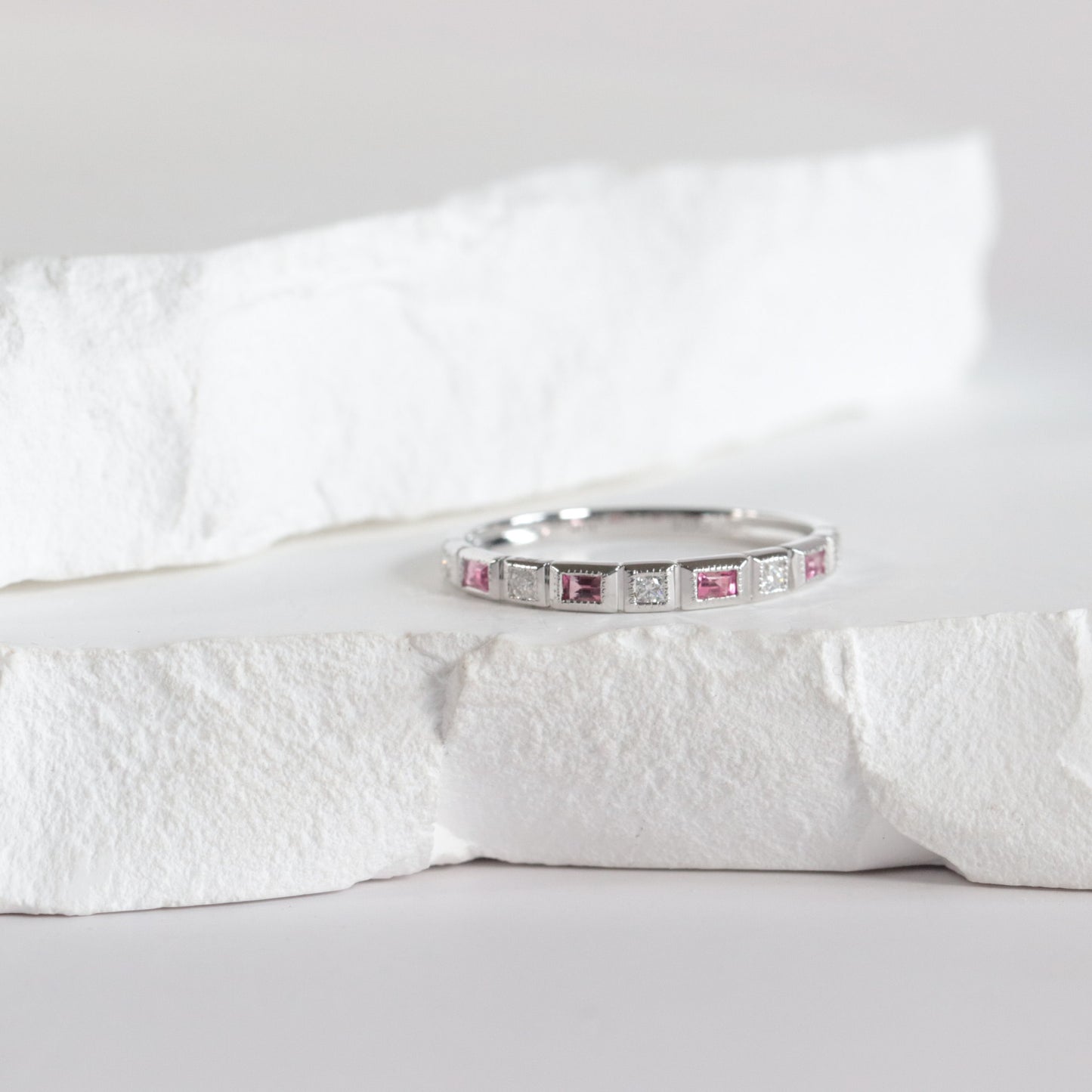 Pink Tourmaline + Diamond Stackable Band