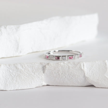 Pink Tourmaline + Diamond Stackable Band