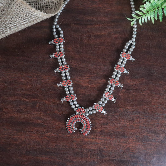 Vintage Zuni Coral Squash Blossom Necklace