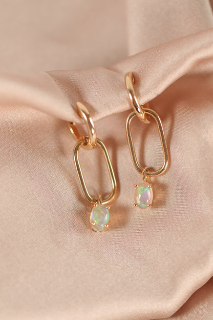 Gold Paperclip link earrings - Opal