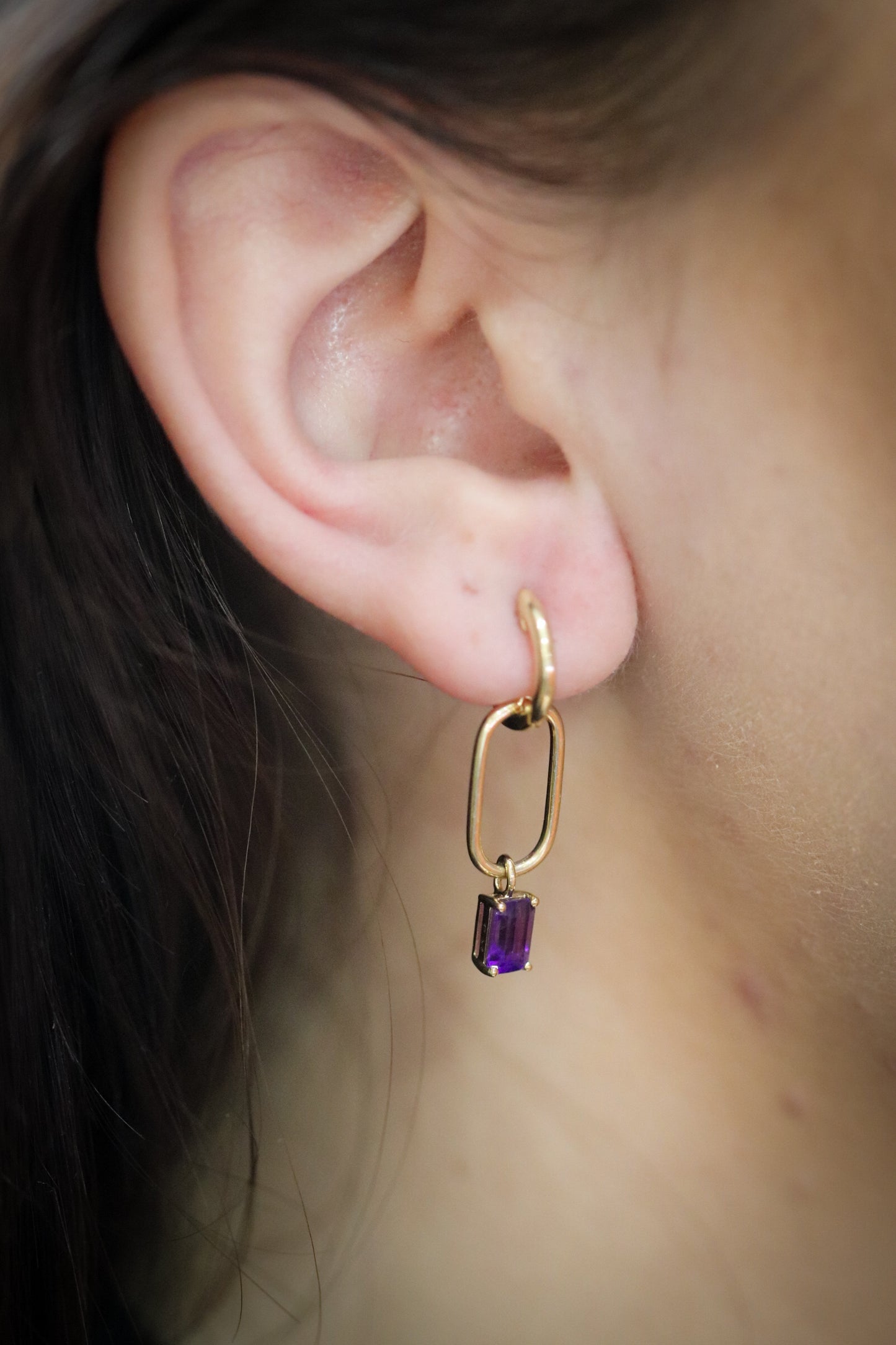 Amethyst Gold Paperclip Earrings