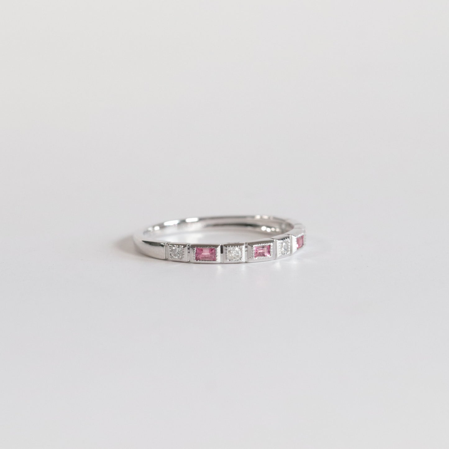 Pink Tourmaline + Diamond Stackable Band