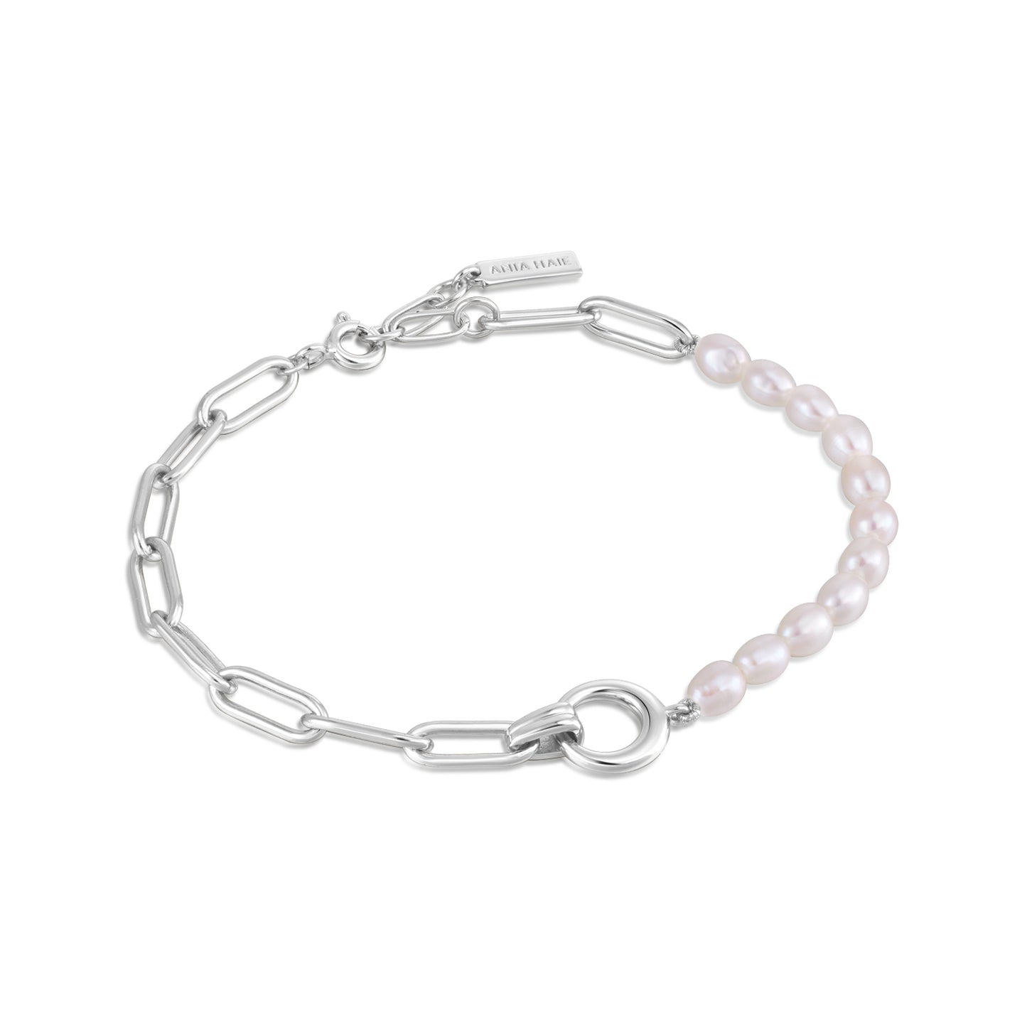 Silver Pearl Half and Half Link Chain Bracelet